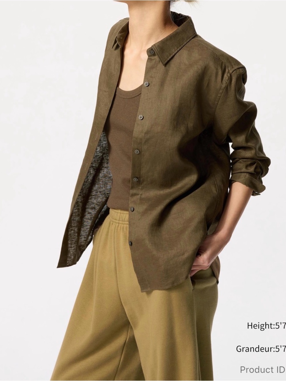 Uniqlo Linen Olive Button-Up Shirt